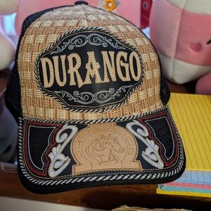 Durango Woven Pattern Trucker Hat with Horse Emblem - Tan & Black